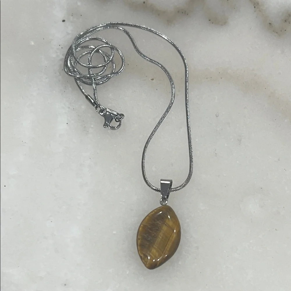 Natural Tiger Stone Marquis Pendant Necklace